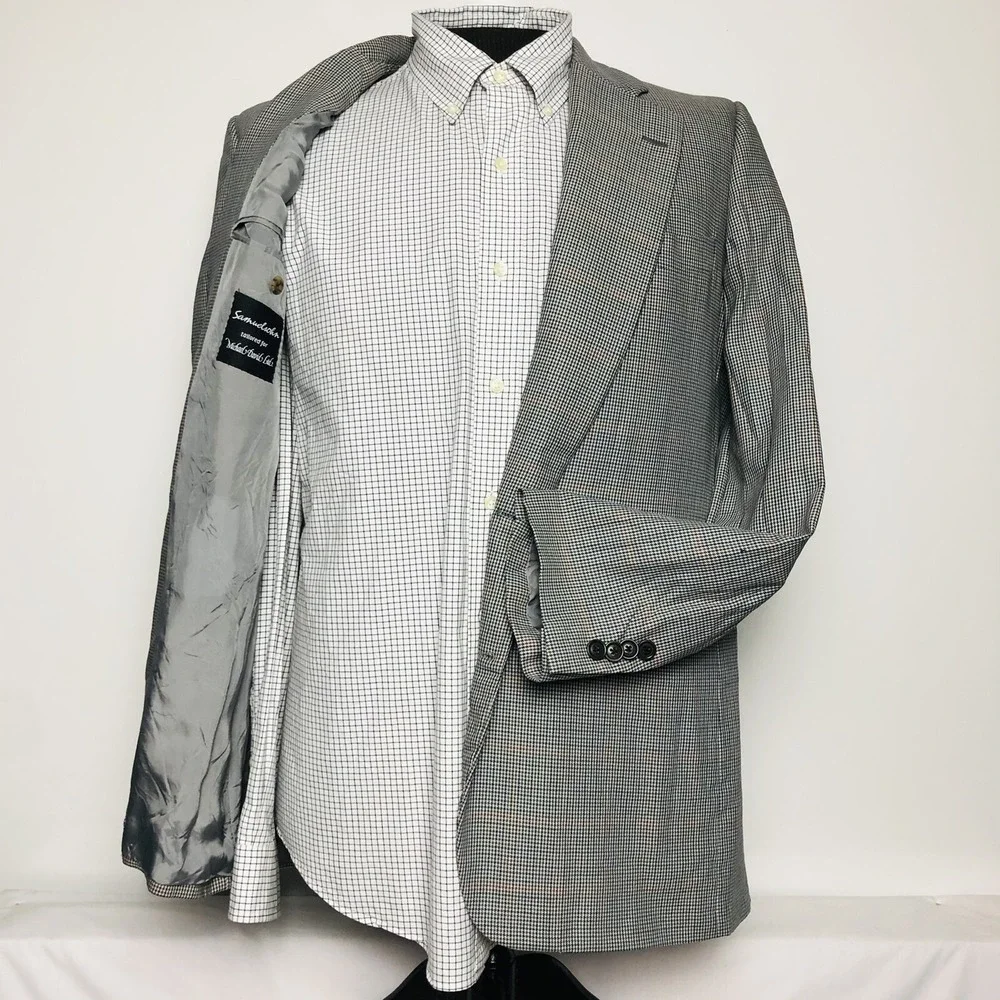 Samuelsohn Multicolored Houndstooth w/ Red Check 2 Btn Super 100 Dormeuil Sz 42L
